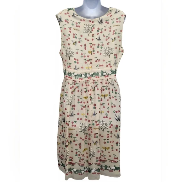 Anna Sui Anthropologie Silk Cherry Sleeveless Dress Cottagecore Pinup Size 12 - Picture 5 of 16
